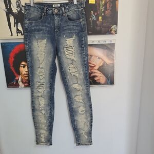 Mudd Junior's Distressed Skinny Jeans - Blue Wash